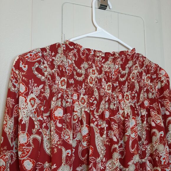 Rose + Olive Blouse Red Women Size M Boho Tassels Paisley Long Sleeve Button Up - Picture 11 of 11